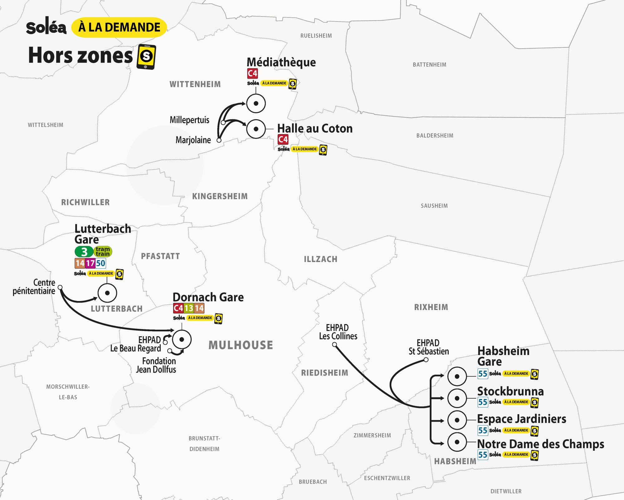 Plan Soléa à la demande, Hors Zone